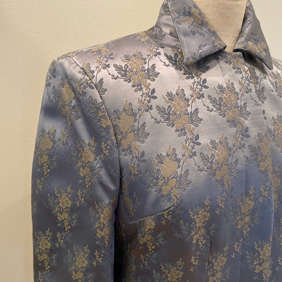 Kate Hill Womens Set Blue Print Long Blazer Satin Blue Pant/Jacket 4/Pant6 - Picture 6 of 15